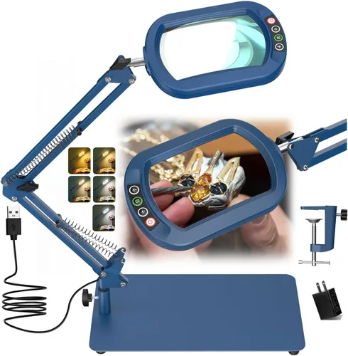 Miniatura 11 de Veemagni Lupa de Aumento 10X con Luz y Soporte, Vidrio Real Rectangular, 5 Modos de Color Regulables Lámpara de Escritorio LED 2 en 1 y Abrazadera