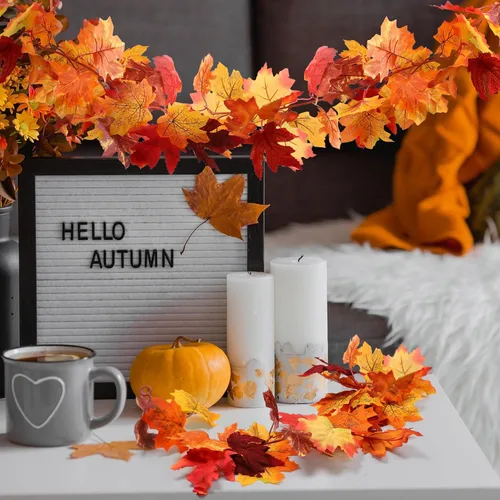 Miniatura 7 de Fovths Guirnalda de hojas de arce de otoño, 8 piezas, 5.8 pies, guirnalda de follaje artificial para otoño, guirnalda de vid colgante de otoño