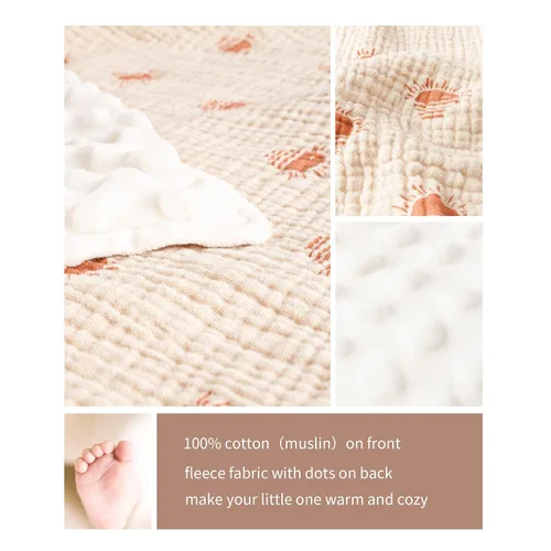 Miniatura 2 de Konssy Mantas para Bebé Unisex para Niños y Niñas, Mantas de Guardería Minky Súper Suaves con Frente de Algodón de Muselina y Respaldo de Vellón