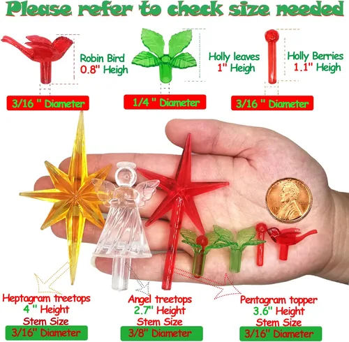 Miniatura 3 de 153 luces de cerámica de repuesto para árbol de Navidad, 50 bombillas de hojas verdes Lites, 50 clavijas de árbol de bayas de plástico y 50 adornos