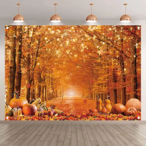 Fondo de fotografía de otoño de 7 x 5 pies, hojas de arce de otoño, calabaza, fondo para dar amigos, suministros de fiesta de Acción de Gracias,