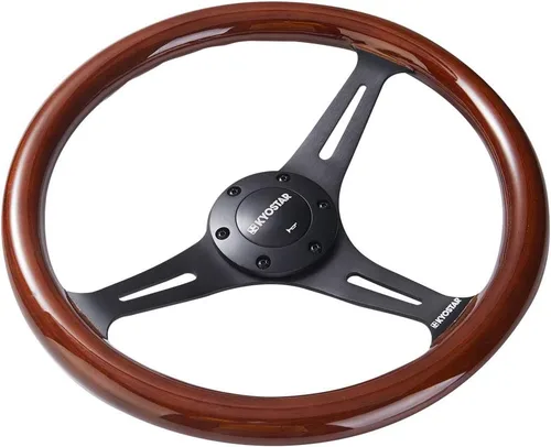 Miniatura 3 de Volante universal Kyostar de 14 pulgadas, estilo clásico Grant Nostalgia, grano de madera, negro, con botón de bocina