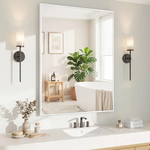Miniatura 42 de Koonmi Espejo de pared rectangular negro, espejo de baño de 24 x 32 pulgadas, espejo de tocador con marco de aluminio para entrada, sala de estar