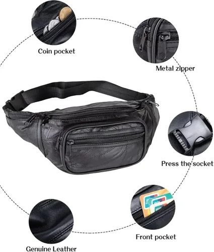 Miniatura 7 de Home-X bolsa para cintura estilo riñonera de piel auténtica de cordero