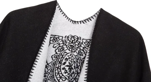 Miniatura 3 de Chal estilo poncho con frente abierto con patrón vintage, capa para mujer