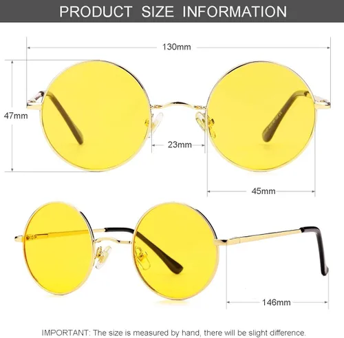 Miniatura 6 de Gleyemor John Lennon - Gafas de sol polarizadas pequeñas redondas para hombres y mujeres, diseño de círculos hippie, color rojo y amarillo