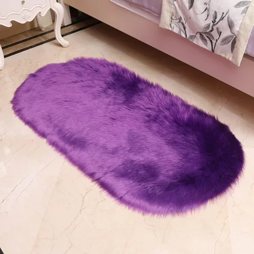 Miniatura 4 de CHITONE Tapete largo de piel sintética rectangular esponjosa para asiento de silla, alfombra ovalada lanuda de piel artificial, sala de estar
