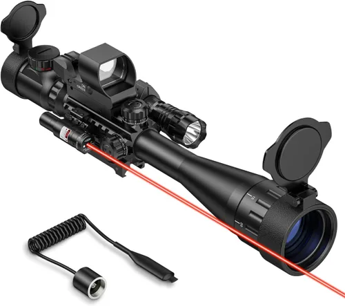 Miniatura 10 de MidTen Combo de alcance de rifle AO de 6-24x50, óptica de alcance doble iluminado con vista holográfica de punto rojo y verde, mira láser IIIA/2MW