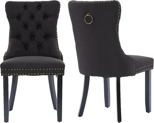 Miniatura 24 de Sillas de Comedor Juego de 4 sillas de comedor tapizadas de lino, sillas de comedor modernas de mediados de siglo, sillas de cocina y comedor