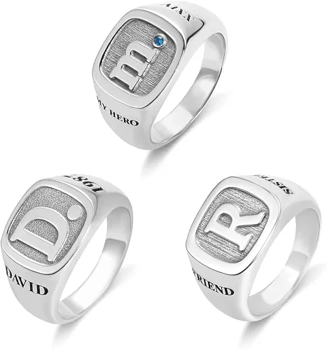 Anillos de iniciales personalizados para hombres plata de ley 925 anillos de banda de identificación personalizados joyería del día del padre