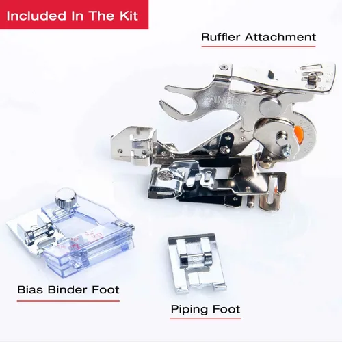 Miniatura 2 de SINGER Kit de prensatelas para decoración del hogar, incluye tuberías, carpeta al bies y accesorio de volante, perfecto para acabados a medida