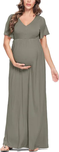Miniatura 4 de Peauty Vestidos de maternidad de otoño para mujer, vestido de sesión de fotos de maternidad con botón decorativo, vestido de baby shower