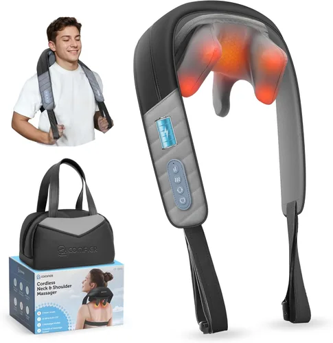 COMFIER Masajeador de cuello 4D para aliviar el dolor de tejido profundo, masajeador manos libres para dolor de cuello y hombros, masajeador Carbón
