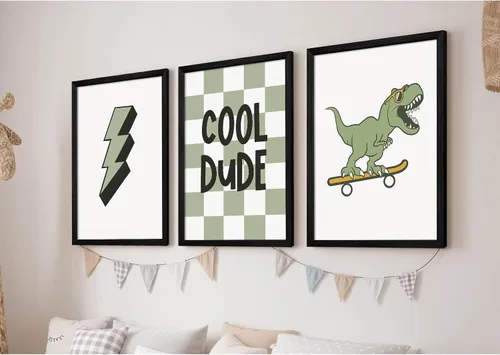 Miniatura 7 de Arte de Pared de Dinosaurios para Guardería Juego de 3 Impresiones para Habitación de Niños Decoración de Pared de Lienzo para Niños Pequeños