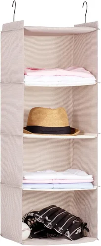 Organizador de armario colgante y almacenamiento, Organizador de estantes para ropa de armario plegable de 4 estantes, tela de lino de imitación,