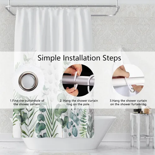 Miniatura 6 de Cortinas de ducha botánicas verdes de 36 x 72 pulgadas, hojas de eucalipto naturales de primavera para minimalismo moderno, decoración de baño, tela