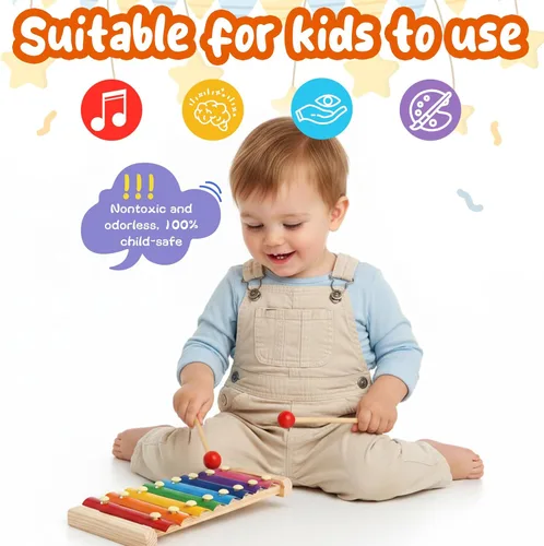 Miniatura 4 de MCPINKY Xilófono para niños, juguete musical xilófono con mazos seguros para niños, instrumentos musicales educativos, juguete para niños pequeños