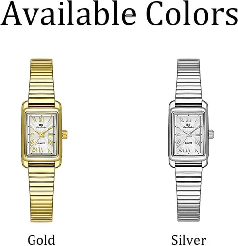 Miniatura 8 de CARLIEN Reloj de cuarzo para mujer, clásico, clásico, rectangular, impermeable, correa de acero inoxidable, pequeño, delicado, dorado, plateado