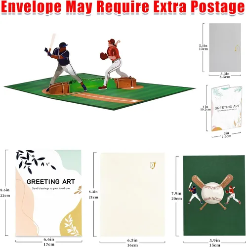 Miniatura 3 de GREETING ART Tarjeta desplegable de béisbol musical, tarjetas de cumpleaños de béisbol, tarjeta del día del padre, tarjetas de felicitación