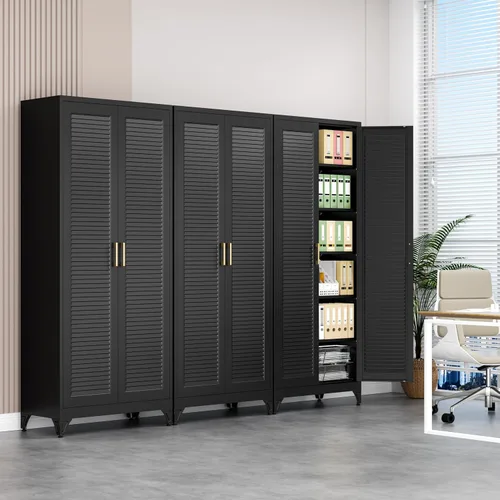 Miniatura 2 de Polup Armario de almacenamiento de metal de 75 pulgadas con puertas y estantes, gabinete de despensa de cocina negro, armario de almacenamiento alto