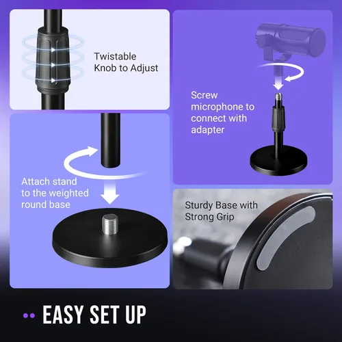 Miniatura 6 de FIFINE Soporte de micrófono de escritorio, soporte de micrófono de mesa ajustable de metal resistente con adaptador de tornillo macho de 5/8