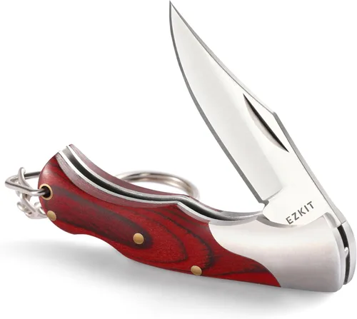 Miniatura 9 de Cuchillo de bolsillo pequeño, cuchillo de bolsillo EDC, acero inoxidable D2 y mango de madera, cuchillo pequeño, longitud de la hoja 1.5 pulgadas