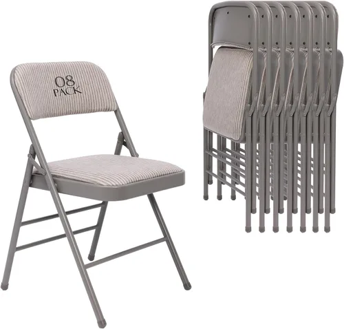 Miniatura 10 de Paquete de 4 sillas plegables, juego de sillas de comedor de tela con cojín acolchado y respaldo, sillas plegables de metal con marco de acero