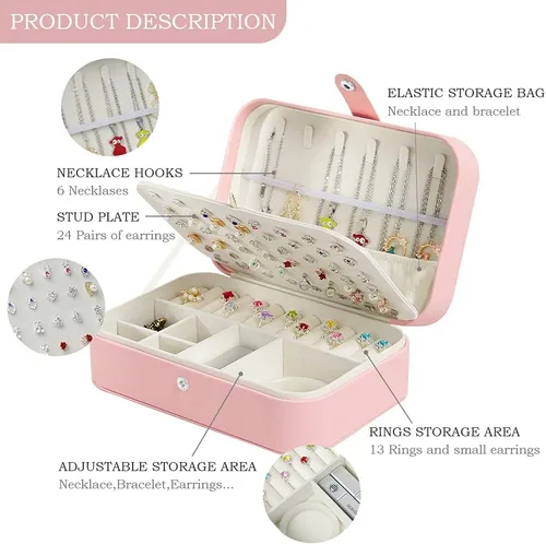 Miniatura 3 de XMJXBOX Caja organizadora de joyas de 3 capas de piel sintética para mujeres, niñas, estuche de almacenamiento impermeable para collares, anillos