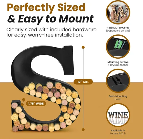 Miniatura 3 de Made Easy Kit Letra de metal para corchos de vino, monograma para atesorar recuerdos y soporte con kit de montaje en pared gratuito A-Z