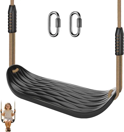 Miniatura 18 de SELEWARE Asiento de Columpio de Madera Colgante para Árbol para Niños, 100% Poliéster Cuerda Resistente a la Intemperie Estructura de Tubería