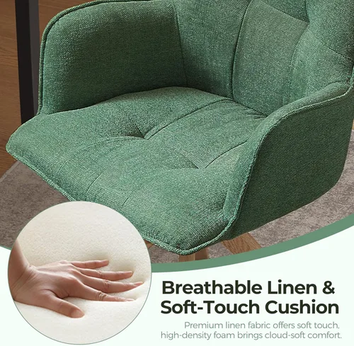 Miniatura 3 de Zouron Silla de escritorio giratoria sin ruedas, silla de oficina tapizada con patas de madera de roble, sillón moderno para espacios pequeños