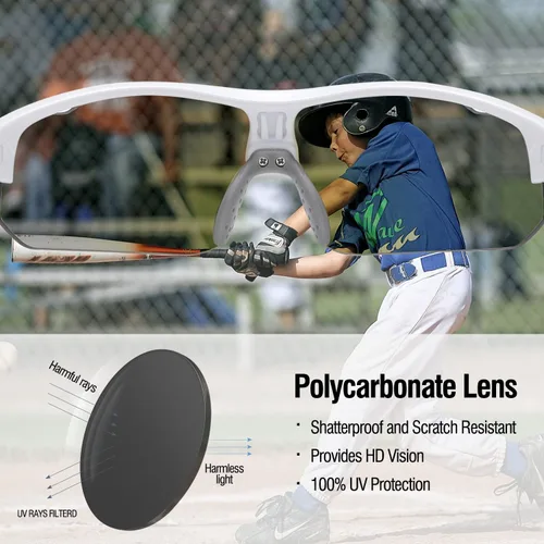 Miniatura 29 de DUCO DK261 - Gafas de sol deportivas de béisbol para jóvenes, con marco TR90 irrompibles, ligeras, para niños y niñas