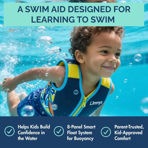 Miniatura 2 de Limmys Chaleco de natación para niños pequeños y niños, ayuda de natación de flotabilidad ajustable, certificado de seguridad CE, diseño galardonado