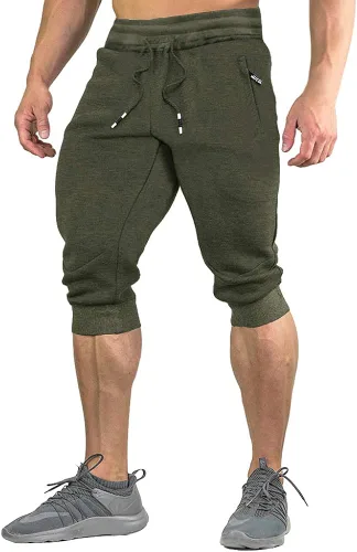 FASKUNOIE Pantalones deportivos cortos casuales de algodón para hombre 34, pantalones deportivos capri transpirables por debajo de la rodilla, con