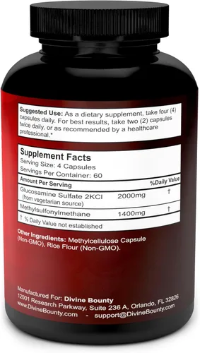 Miniatura 2 de Suplemento de sulfato de glucosamina (0,07 oz por porción) con MSM, 240 cápsulas vegetarianas pequeñas, sin crustáceos, OMG, o aditivos nocivos