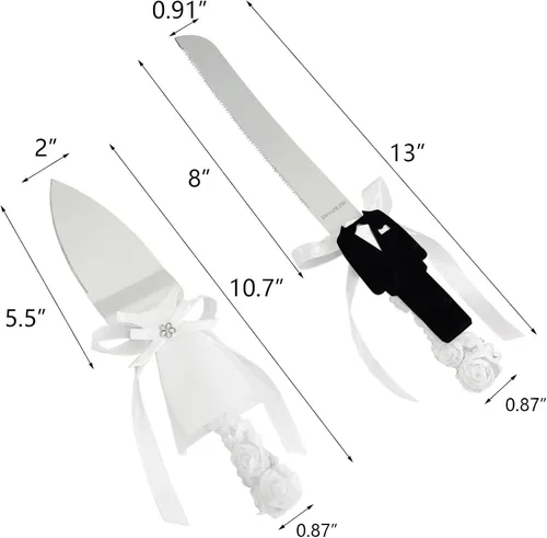 Miniatura 2 de Juego de cuchillo y servidor para pastel de boda, diseño de vestido de novia y novio, juego de cortador de pastel de acero inoxidable, regalos