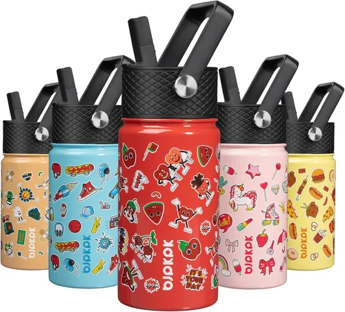 Miniatura 89 de BJPKPK Botella de agua aislada con tapa con pajilla, bonitas botellas de agua de 15 onzas, termo de metal de acero inoxidable, vasos reutilizables