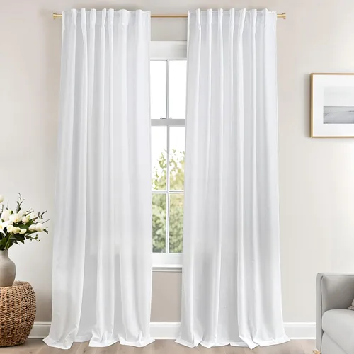 Miniatura 73 de Cortinas de lino azul claro de 90 pulgadas de largo para sala de estar, dormitorio de niñas, guardería, decoración acogedora de verano, bolsillo