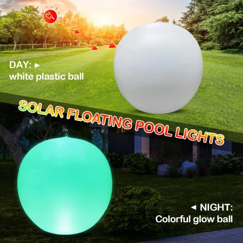 Paquete de 2 bolas de luz flotante para piscina, 14 pulgadas inflables que cambian de color, bola de luz LED para piscina, globo brillante, luz LED