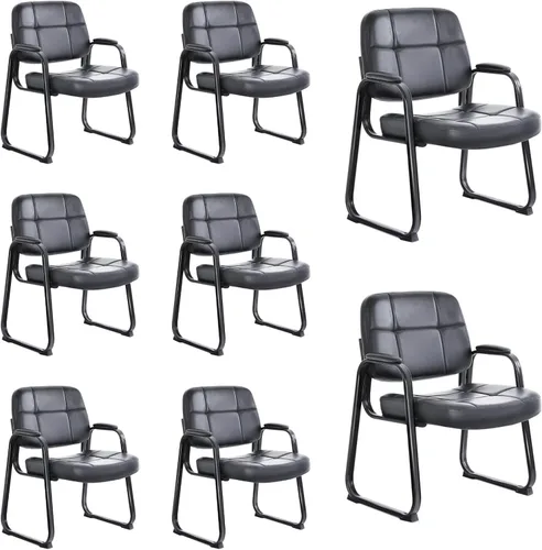 Miniatura 23 de CLATINA Juego de 2 sillas grandes y altas para sala de espera de 400 libras, silla de recepción de oficina de cuero, sin ruedas, con respaldo, Base