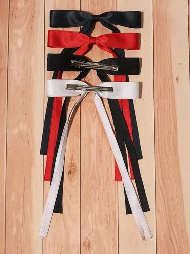 Miniatura 9 de Clips de pelo con borlas y moño para mujer - 4 piezas de pasadores con colas largas en negro, rojo, blanco y azul marino Negro Rojo Blanco Marina