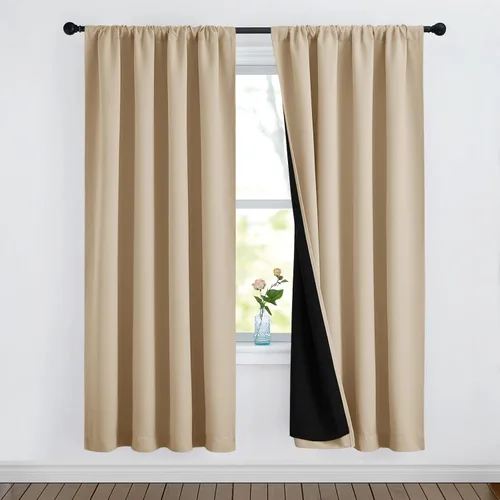 Miniatura 92 de NICETOWN Cortinas blancas 100% opacas, 2 capas gruesas completamente opacas con bolsillo para barra, cortinas aislantes térmicas para Blanco puro