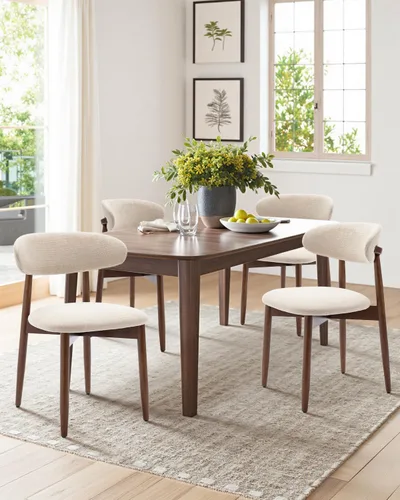 Miniatura 8 de Juego de 2 sillas de comedor, sillas de comedor tapizadas de granja, sillas de cocina de tela moderna con patas de madera maciza, color beige