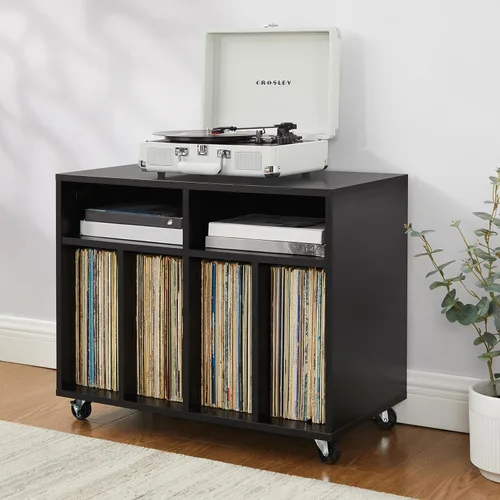 Miniatura 2 de Crosley Furniture Carlo - Consola de almacenamiento de discos rodantes, soporte móvil para tocadiscos, soporte para discos de vinilo, color negro