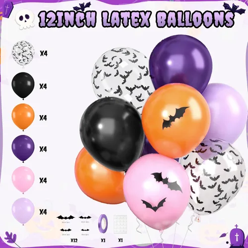 Miniatura 4 de Juego de decoraciones de fiesta morado, negro y naranja, kit de decoraciones de Halloween que incluye pancarta HAPPY HALLOWEEN, globos de papel