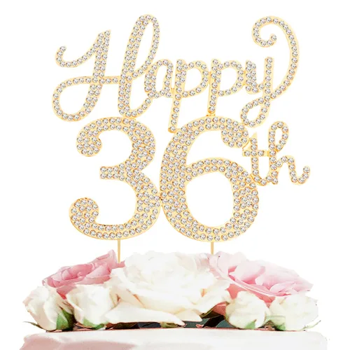Miniatura 108 de LASKYER Decoración de feliz cumpleaños número 10, decoración de pastel de diamantes de imitación dorados de 10º cumpleaños – Letrero de metal