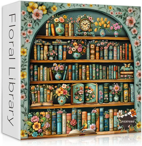 Rompecabezas Vintage de Estantería para Adultos de 1000 Piezas, Rompecabezas de Estantería de Flores en Flor, Rompecabezas de Páginas de Flores