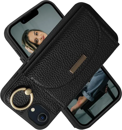 Miniatura 43 de Funda tipo cartera para iPhone 15 Pro de 6.1'', funda plegable con ranuras para tarjetas, soporte con anillo y atril, cubierta protectora tipo folio