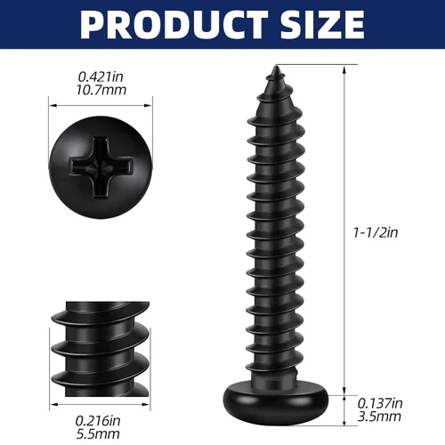 Miniatura 2 de Tornillos autorroscantes #4 x 1 de cabeza de sartén Tornillos para chapa metálica y madera, óxido negro, acero inoxidable 304 18-8, 100 piezas