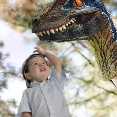 Juguetes de dinosaurio, tiranosaurio Rex y velociraptor azul, marionetas de mano, juego de figuras de acción del mundo de dinosaurio, divertido y